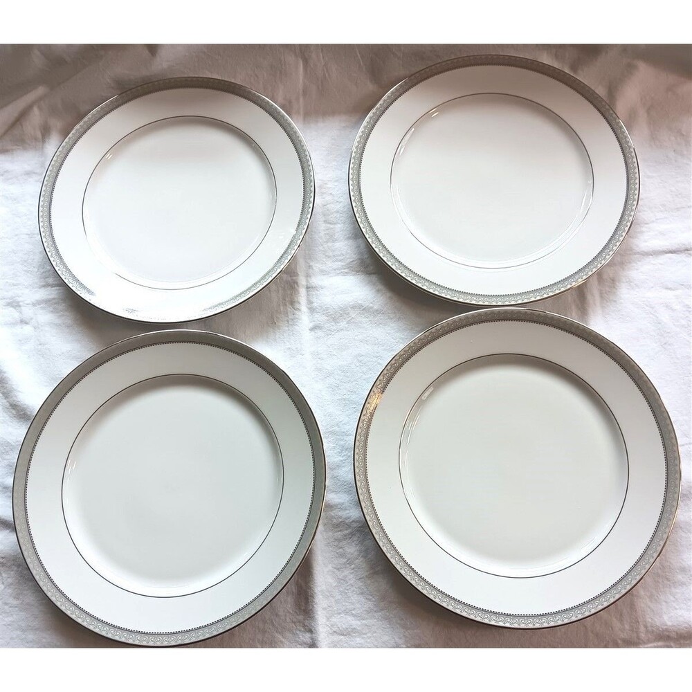 4 Mikasa Fine China Platinum Crown Dinner Plates 11"